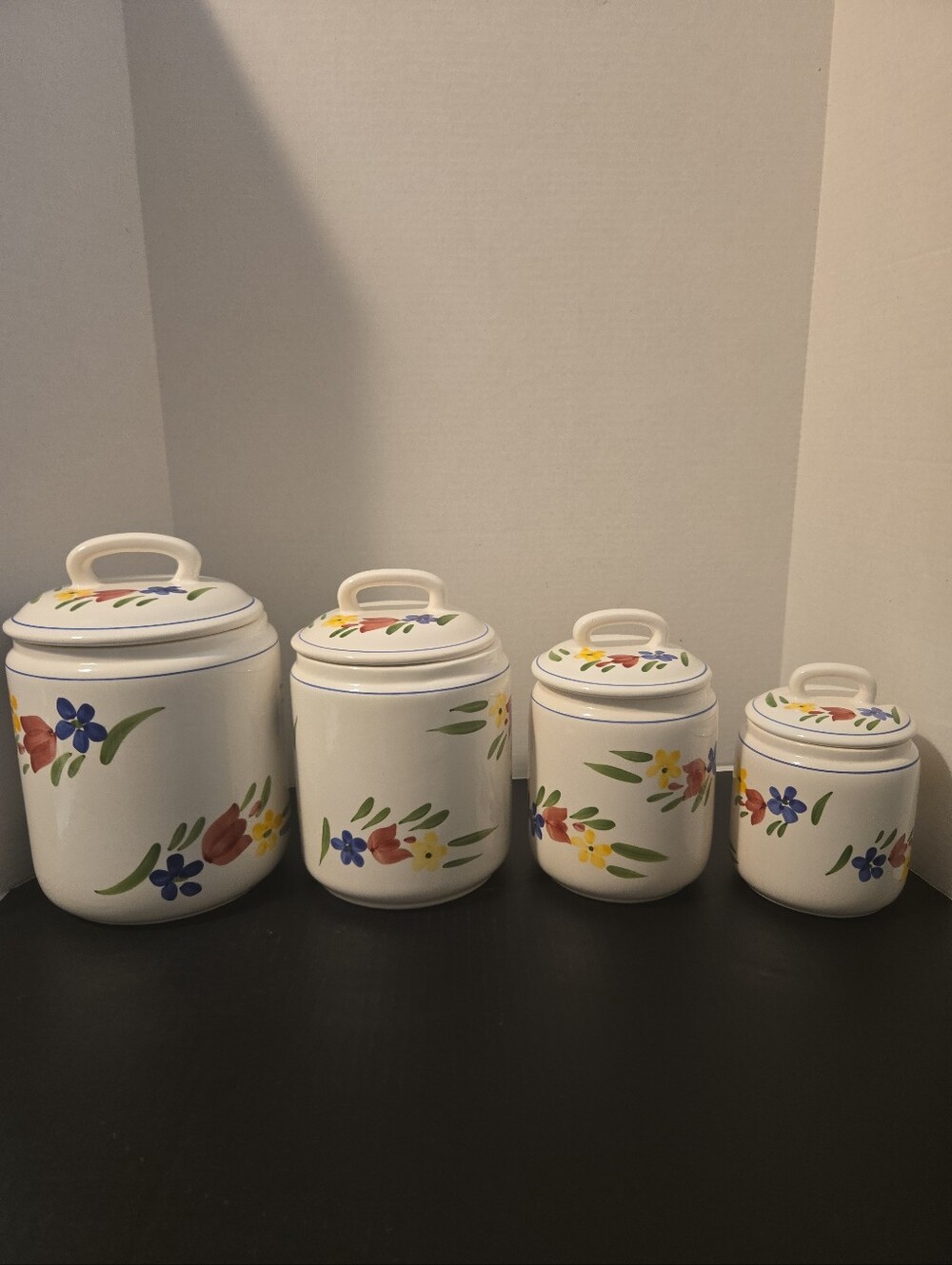 Vintage Hand Painted Ceramic Floral  Canister Set Of 4 Cottagecore